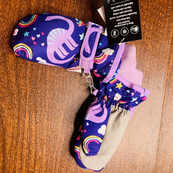 NWT 2t 3t dinosaurs rainbow winter gloves mittens childrens place thermo girls - Picture 2 of 4